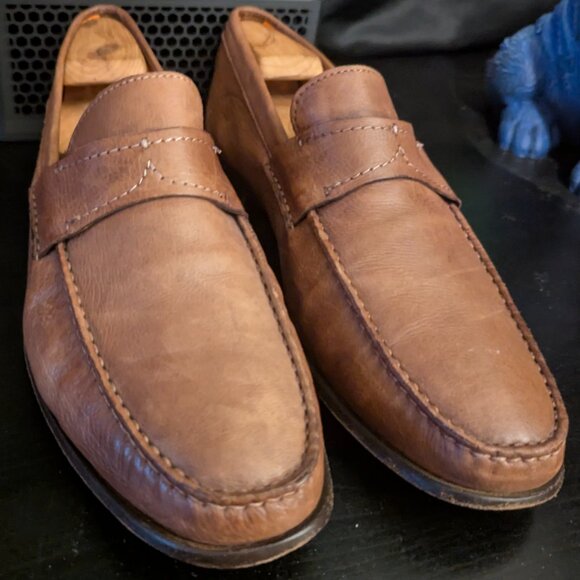 Santoni Brown Pebbled Leather Penny Loafers Men’s Size 11 Made in Italy main image 7
